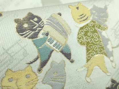 平和屋着物●極上　西陣　まいづる謹製　つけ帯　猫　Shall we dance？　ダンスパーティー　楽器　金糸　逸品　DZAB4260kh6