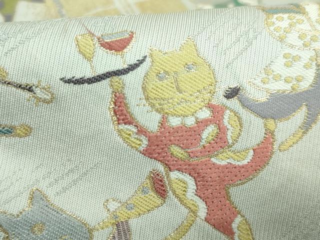平和屋着物●極上　西陣　まいづる謹製　つけ帯　猫　Shall we dance？　ダンスパーティー　楽器　金糸　逸品　DZAB4260kh6