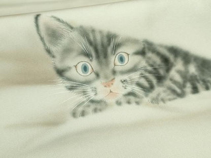 平和屋着物●極上　塩瀬　つけ帯　手描き　猫　毛糸　絹鼠色地　逸品　DZAB4262kh6