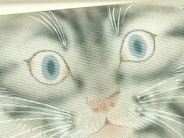 平和屋着物●極上　塩瀬　つけ帯　手描き　猫　毛糸　絹鼠色地　逸品　DZAB4262kh6