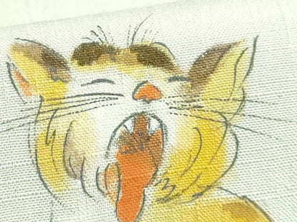 平和屋着物●極上　つけ帯　手描き　紬地　猫　絹鼠色地　逸品　DZAB4263kh6