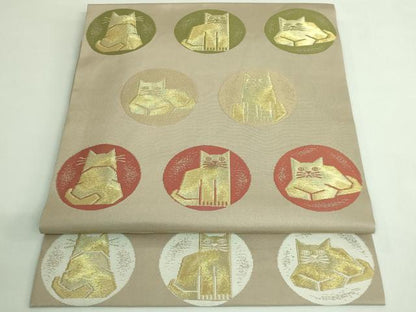 平和屋着物●極上　つけ帯　猫　金糸　逸品　DZAB4265kh6