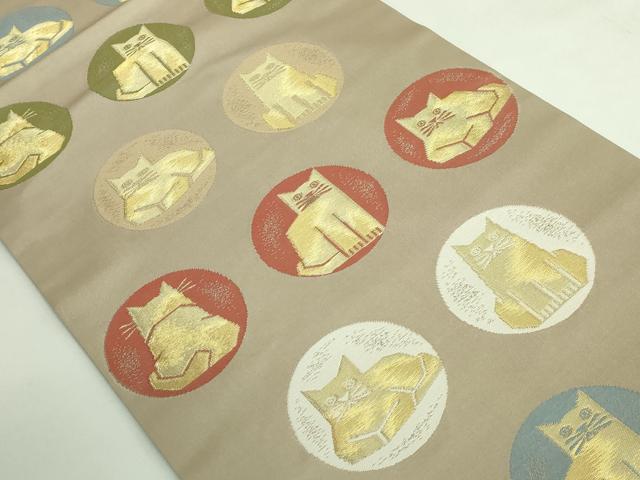 平和屋着物●極上　つけ帯　猫　金糸　逸品　DZAB4265kh6