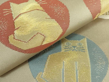 平和屋着物●極上　つけ帯　猫　金糸　逸品　DZAB4265kh6