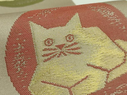 平和屋着物●極上　つけ帯　猫　金糸　逸品　DZAB4265kh6