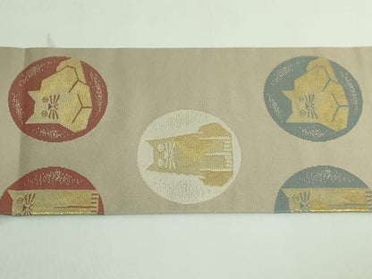 平和屋着物●極上　つけ帯　猫　金糸　逸品　DZAB4265kh6