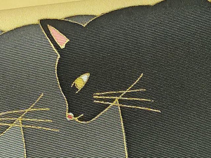 平和屋着物●極上　塩瀬　つけ帯　猫　淡黄色地　金彩　逸品　DZAB4266kh6