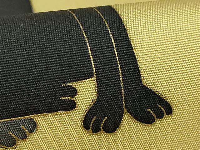 平和屋着物●極上　塩瀬　つけ帯　猫　淡黄色地　金彩　逸品　DZAB4266kh6