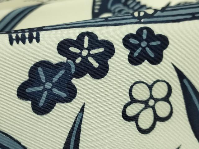 平和屋着物●極上　塩瀬　九寸開き名古屋帯　型染め　藍　流水花鳥文　逸品　DZAB4271kh6