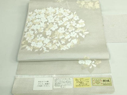 平和屋着物●極上　本場筑前博多織　八寸名古屋帯　KIMONO　MODERN　紫陽花　協和織物　金糸　博多金ラベル　証紙付き　逸品　DZAB4277kh6
