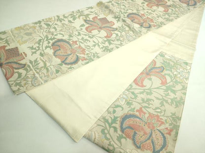 平和屋本店●極上　洛風林　工芸帯地　六通柄袋帯　更紗花文　金糸　逸品　DZAB4293kh6