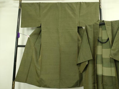 平和屋着物●極上　男性　紬　アンサンブル　濃い海松色　逸品　DZAB4301kh6