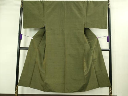 平和屋着物●極上　男性　紬　アンサンブル　濃い海松色　逸品　DZAB4301kh6