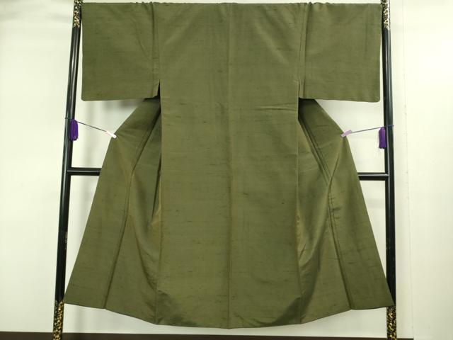 平和屋着物●極上　男性　紬　アンサンブル　濃い海松色　逸品　DZAB4301kh6