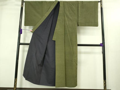 平和屋着物●極上　男性　紬　アンサンブル　濃い海松色　逸品　DZAB4301kh6
