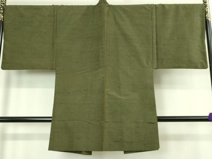 平和屋着物●極上　男性　紬　アンサンブル　濃い海松色　逸品　DZAB4301kh6