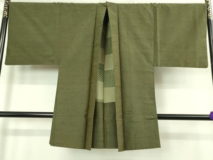 平和屋着物●極上　男性　紬　アンサンブル　濃い海松色　逸品　DZAB4301kh6