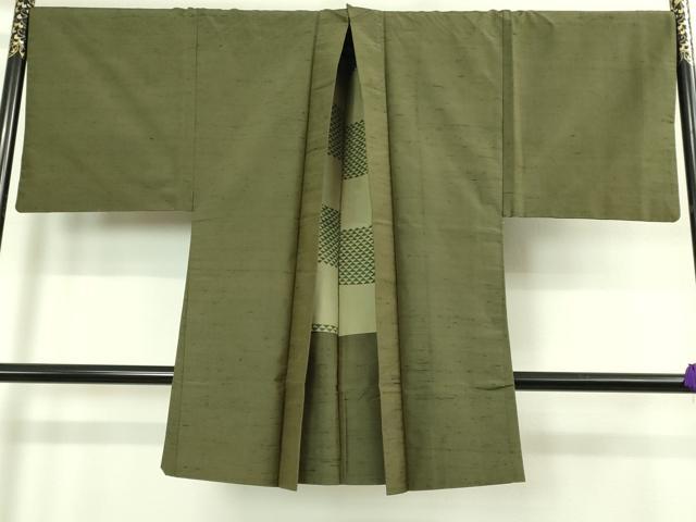 平和屋着物●極上　男性　紬　アンサンブル　濃い海松色　逸品　DZAB4301kh6