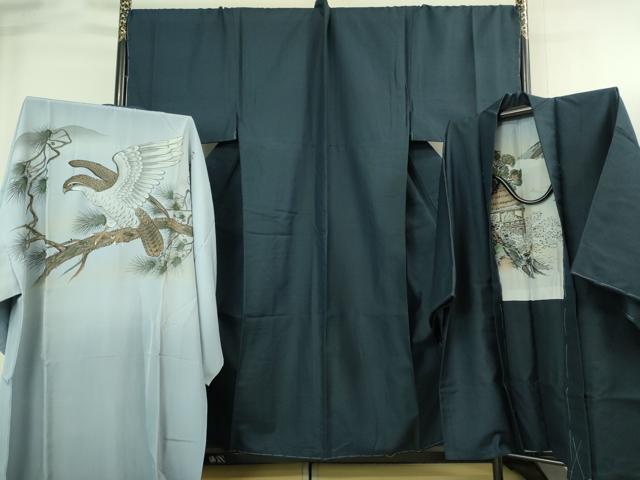 平和屋着物●極上　男性　紬　アンサンブル　長襦袢(袷)・長羽織セット　キングサイズ　亀甲柄　逸品　未使用　DZAB4303kh6