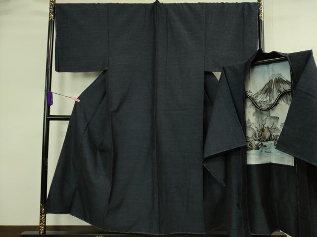 平和屋着物●極上　男性　結城紬　アンサンブル　杢　濃い青褐色　逸品　未使用　DZAB4311kh6