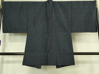 平和屋着物●極上　男性　結城紬　アンサンブル　杢　濃い青褐色　逸品　未使用　DZAB4311kh6