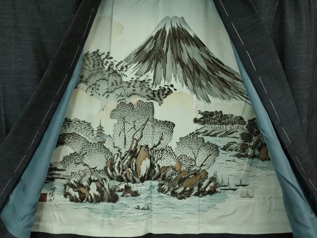 平和屋着物●極上　男性　結城紬　アンサンブル　杢　濃い青褐色　逸品　未使用　DZAB4311kh6