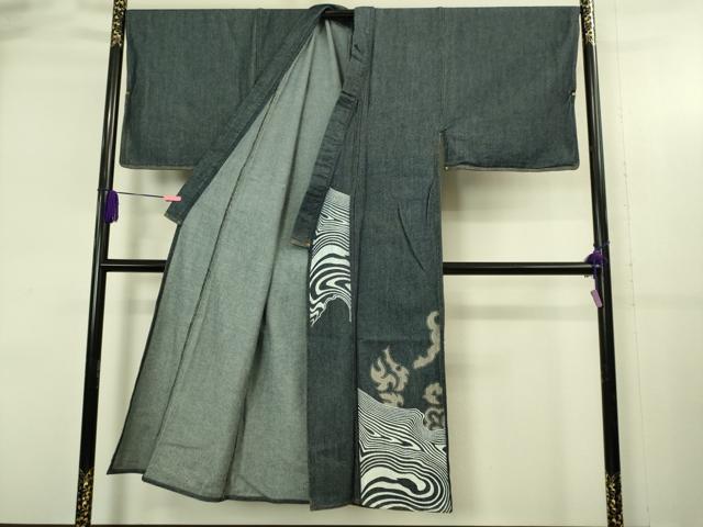 平和屋着物▽極上　男性　キモノデザイナー　斉藤上太郎　訪問着　単衣　綿　流水文　逸品　DZAB4312kh6