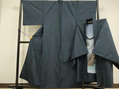 平和屋着物●極上　男性　紬　アンサンブル　キングサイズ　濃い藍鉄色　逸品　DZAB4316kh6