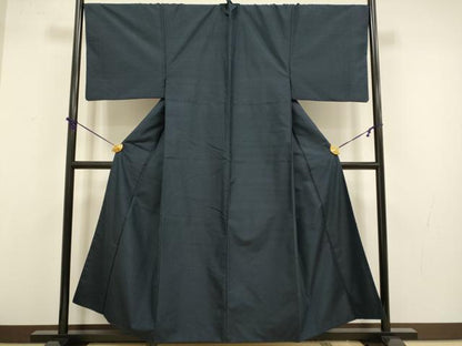 平和屋着物●極上　男性　紬　アンサンブル　キングサイズ　濃い藍鉄色　逸品　DZAB4316kh6