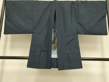 平和屋着物●極上　男性　紬　アンサンブル　キングサイズ　濃い藍鉄色　逸品　DZAB4316kh6