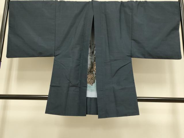 平和屋着物●極上　男性　紬　アンサンブル　キングサイズ　濃い藍鉄色　逸品　DZAB4316kh6