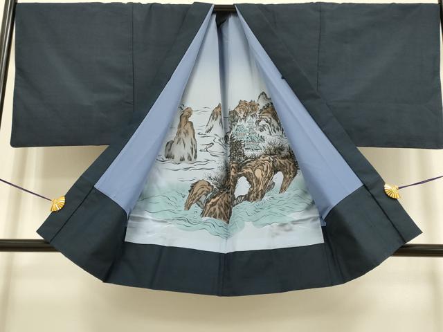 平和屋着物●極上　男性　紬　アンサンブル　キングサイズ　濃い藍鉄色　逸品　DZAB4316kh6