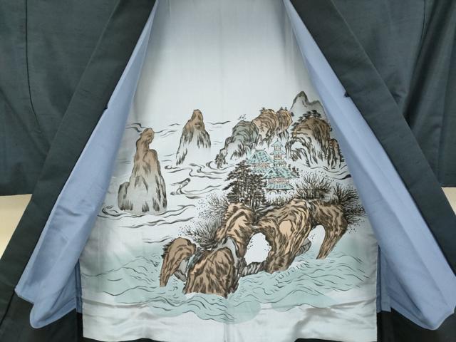 平和屋着物●極上　男性　紬　アンサンブル　キングサイズ　濃い藍鉄色　逸品　DZAB4316kh6