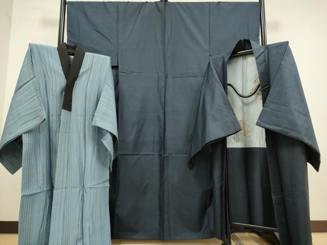 平和屋着物●極上　男性　本場大島紬　アンサンブル　長襦袢(袷)・長羽織セット　100亀甲　総詰め　逸品　DZAB4318kh6