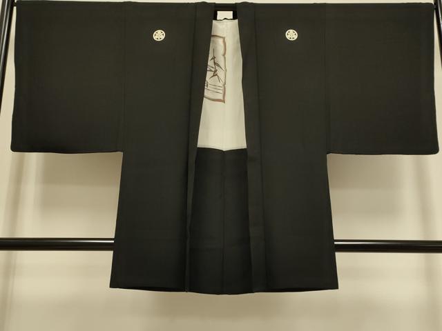 平和屋着物●極上　男性　黒紋付　羽織セット　羽裏：鹿・栗　逸品　DZAB4319kh6