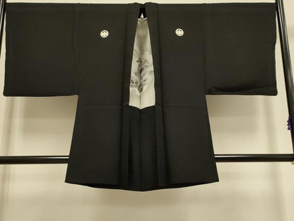 平和屋着物●極上　男性　黒紋付　羽織セット　逸品　DZAB4320kh6