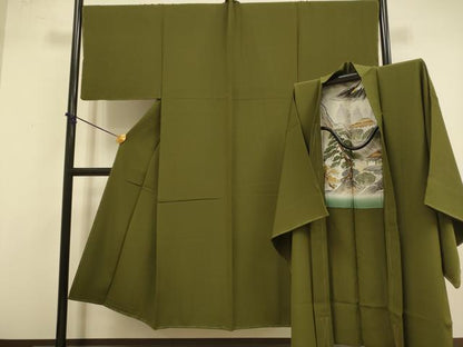 平和屋着物●極上　男性　色無地　アンサンブル　長羽織　濃い璃寛茶色　逸品　未使用　DZAB4321kh6