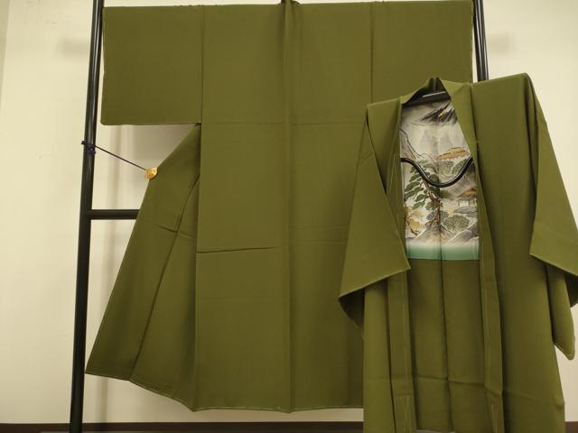 平和屋着物●極上　男性　色無地　アンサンブル　長羽織　濃い璃寛茶色　逸品　未使用　DZAB4321kh6