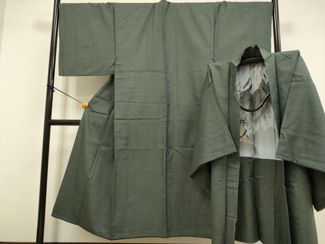 平和屋着物●極上　男性　紬　アンサンブル　長羽織　亀甲柄　羽裏・宝船　逸品　DZAB4324kh6