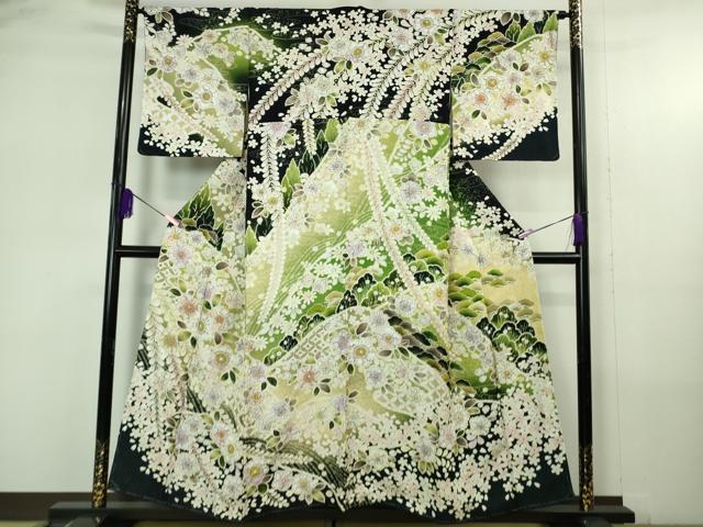平和屋本店●極上　訪問着　辻が花　黒地　金彩　銀通し地　逸品　未使用　DZAB4326kh6