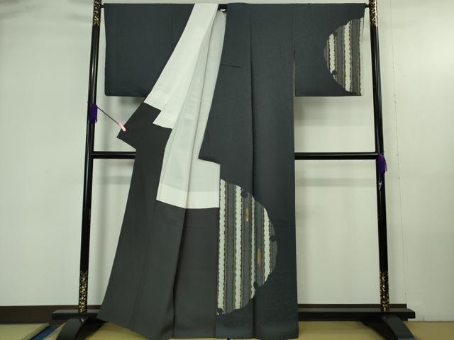 平和屋着物●極上　訪問着　駒刺繍　鹿の子　雪輪文　青褐色地　金彩　逸品　DZAB4328kh6
