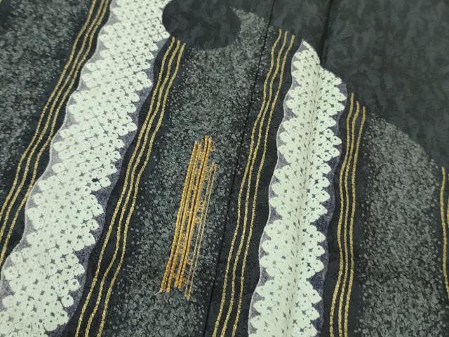 平和屋着物●極上　訪問着　駒刺繍　鹿の子　雪輪文　青褐色地　金彩　逸品　DZAB4328kh6