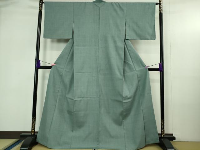 平和屋本店●極上　本場結城紬　重要無形文化財　色無地　水浅葱色　逸品　DZAB4336kh6
