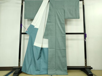 平和屋本店●極上　本場結城紬　重要無形文化財　色無地　水浅葱色　逸品　DZAB4336kh6