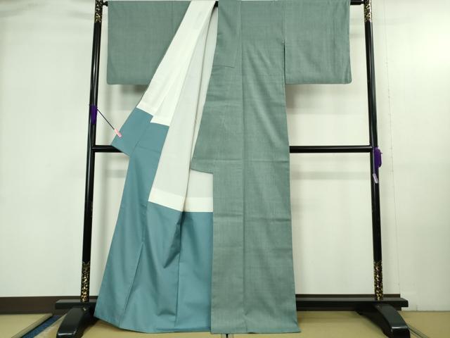平和屋本店●極上　本場結城紬　重要無形文化財　色無地　水浅葱色　逸品　DZAB4336kh6