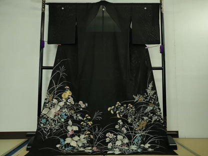 平和屋本店＊極上 夏物 黒留袖 お引きずり・お引き摺り 舞妓 芸妓 芸者 衣装 絽 駒刺繍 秋草文 黒地 金彩 逸品 DZAB4344kh6