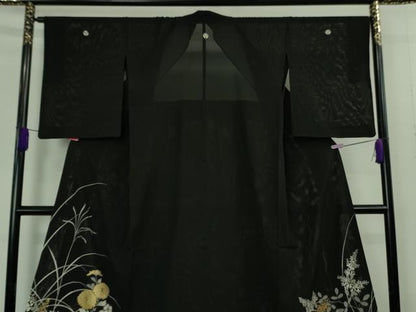 平和屋本店＊極上 夏物 黒留袖 お引きずり・お引き摺り 舞妓 芸妓 芸者 衣装 絽 駒刺繍 秋草文 黒地 金彩 逸品 DZAB4344kh6