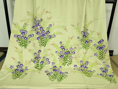平和屋本店＊極上 夏物 訪問着 お引きずり・お引き摺り 舞妓 芸妓 芸者 衣装 絽 草花文 若芽色地 八掛付き 逸品 DZAB4345kh6