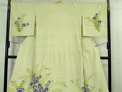 平和屋本店＊極上 夏物 訪問着 お引きずり・お引き摺り 舞妓 芸妓 芸者 衣装 絽 草花文 若芽色地 八掛付き 逸品 DZAB4345kh6