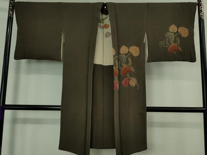 平和屋本店∞極上　長羽織　葵　赤墨茶色地　鬼しぼ縮緬　金彩　逸品　DZAB4348kh6